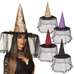 Čarodějnický klobouk se závojem lux